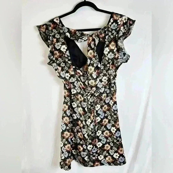 Altar'd State Alysiana Satin Floral Flutter Sleeve Dress open back tie bow - Picture 2 of 7